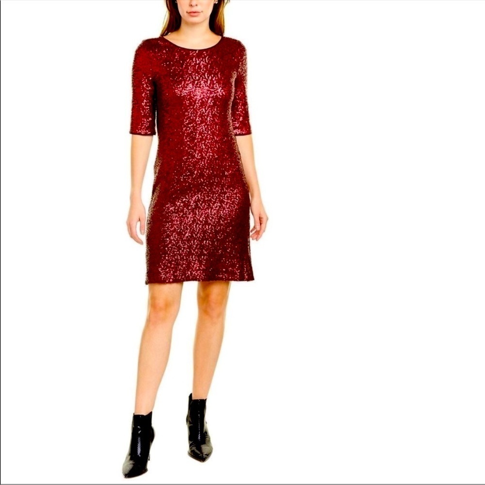 Betsey Johnson | Wine Burgundy Sequin | Shift Half Sleeve Dress Size 4